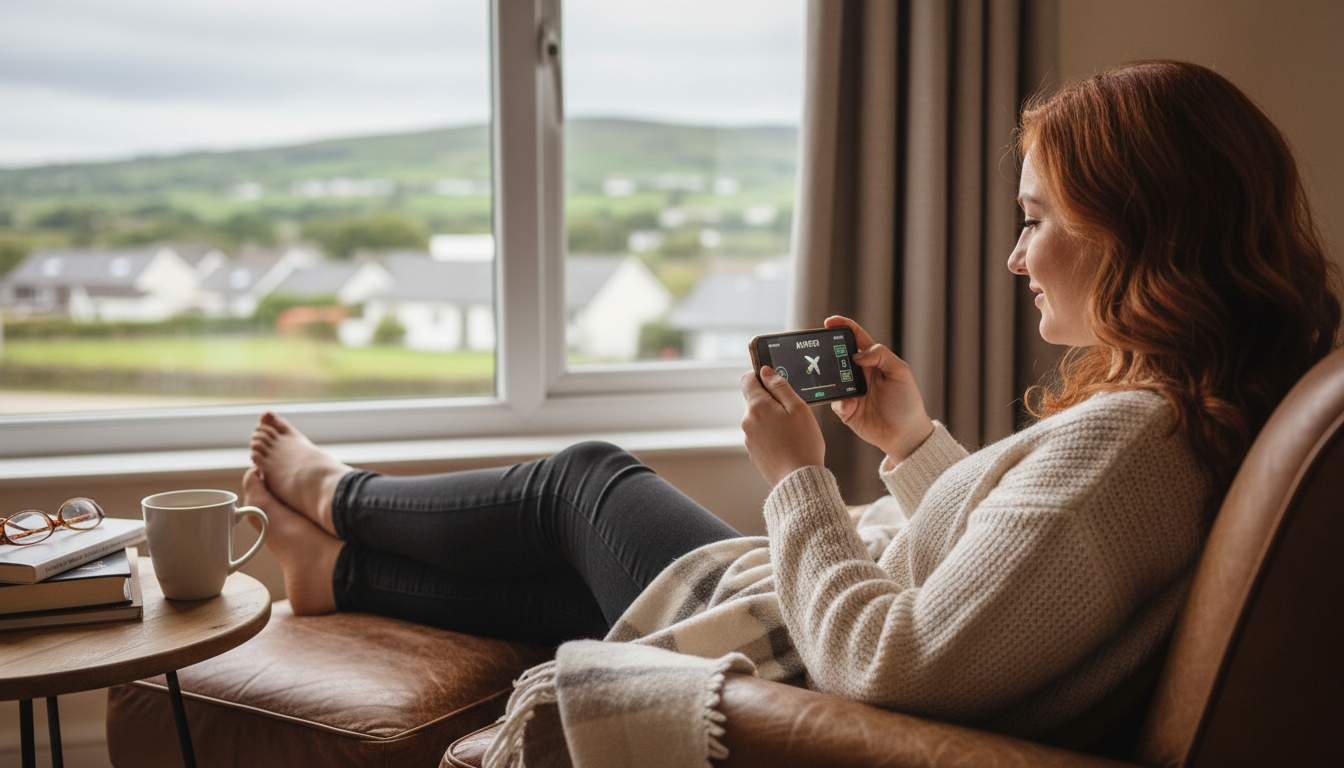 A woman in Ireland enjoying the Aviator game.